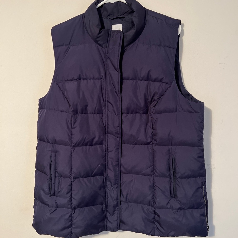 J.JILL Down Blue Long Puffer Vest Zip Full Front Women XL PetitE Side Zip Pocket
